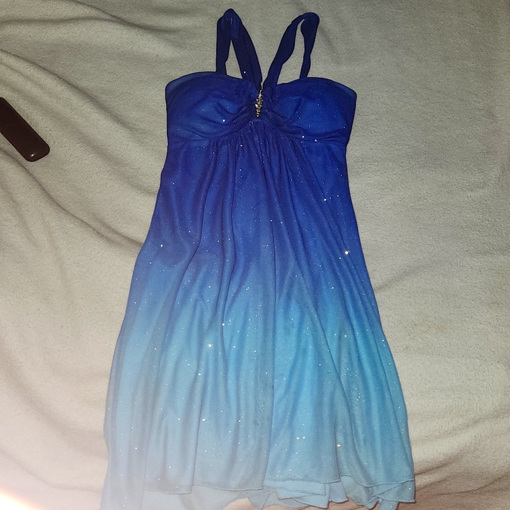 Blue sparkly ombre mini dress Size 3/4